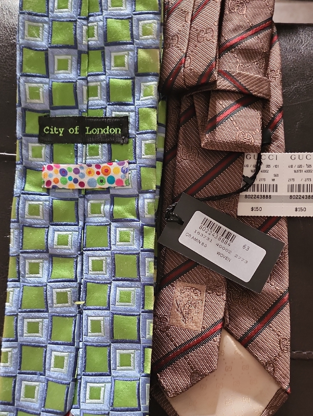 Gucci Brown Silk Tie with Red and Black Diagonal Stripes and Subtle GG
